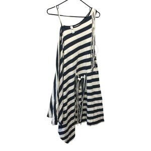 Striped TunicDress, One Shoulder Tie Detail, NavyandCream Summer Casual size M